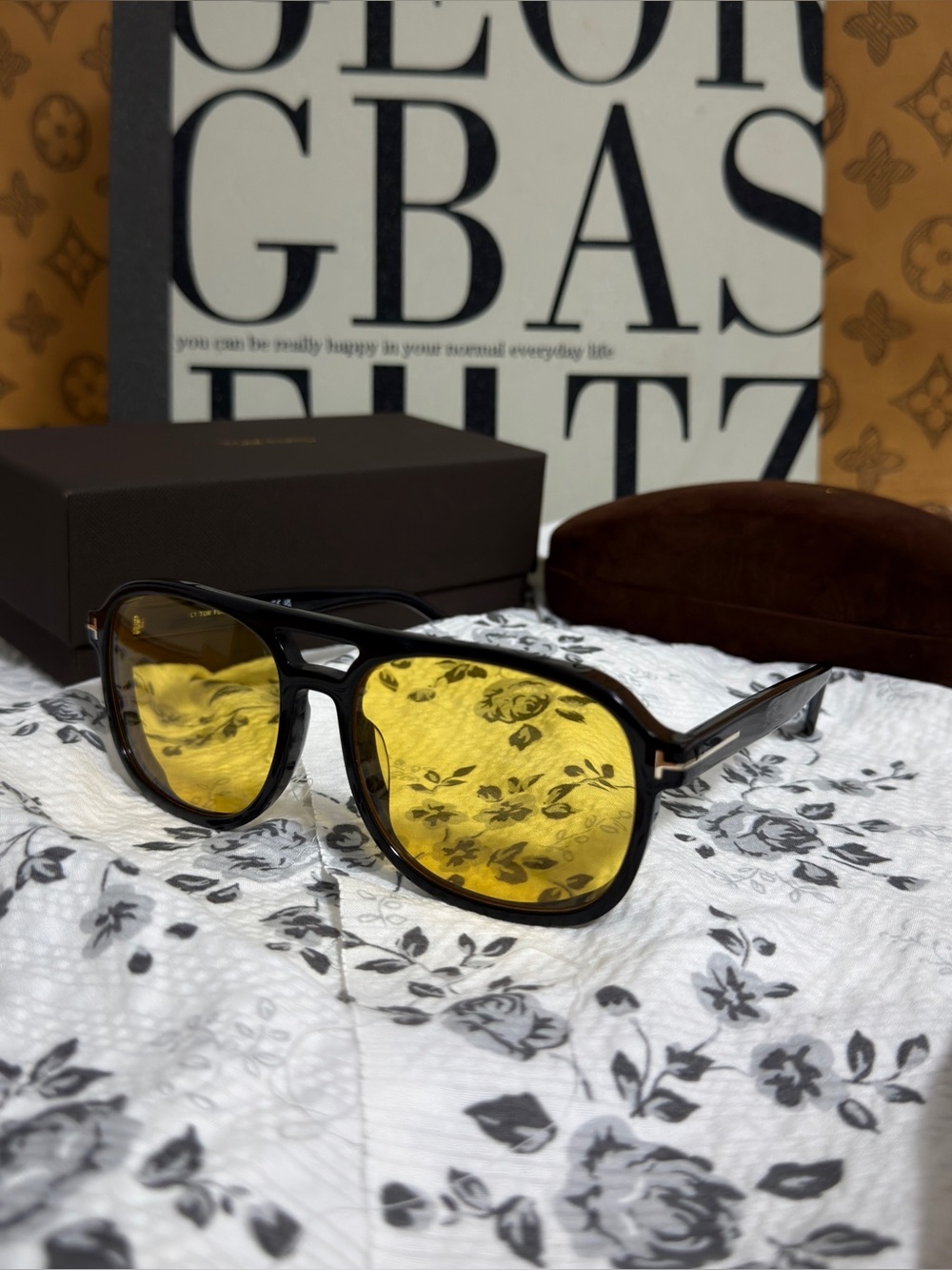 Tom Ford Black Frame Sunglasses with Yellow Lenses